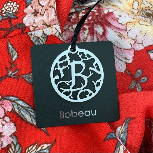 Bobeau Double Ruffle Red Floral Mixed Boxy Blouse - Picture 7 of 9